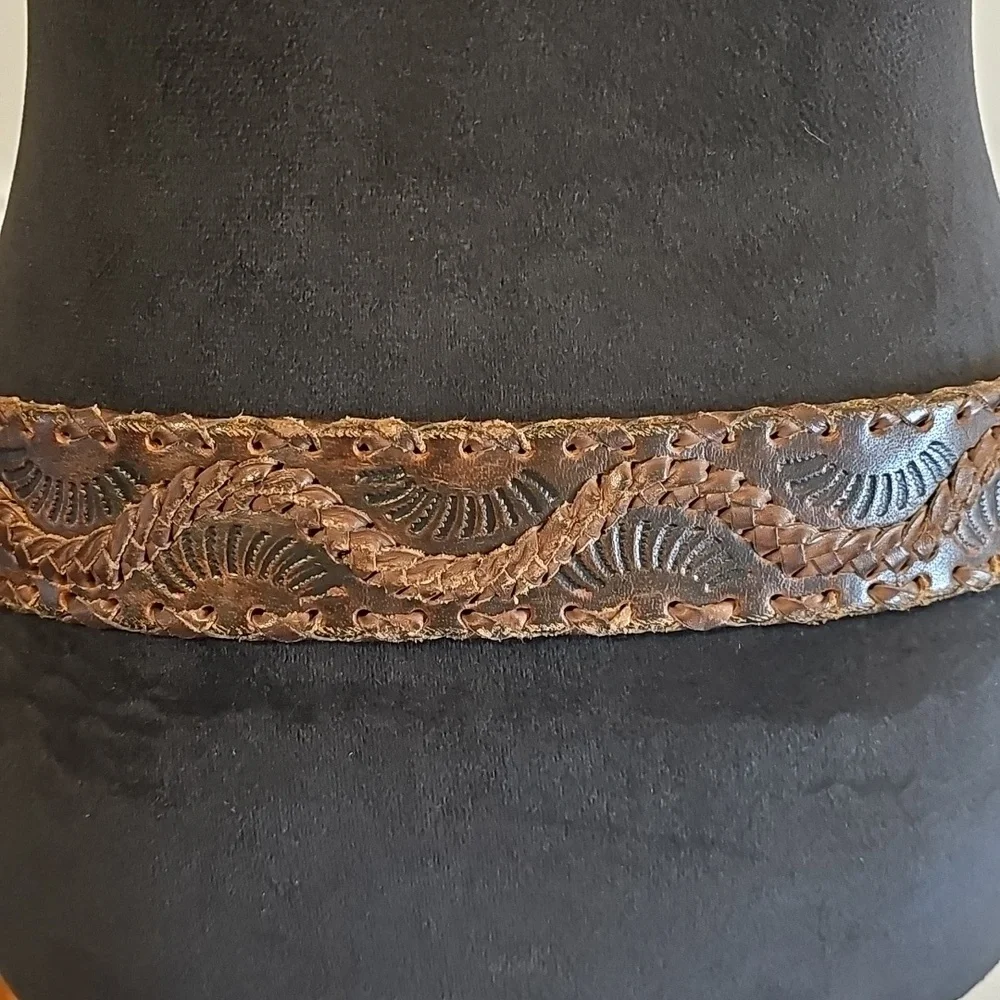 Hand Tooled Leather Belt Y2K Hippie Vintage - Picture 4 of 8